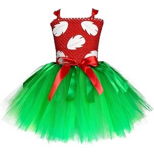 Hawaiian Lilo themed costume tutu dress for girls in red and green.